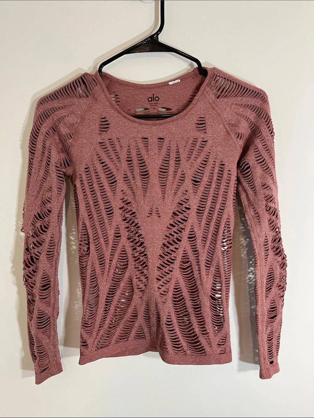 Alo Yoga Wanderer Long Sleeve Women Shirt Top Fishnet Small Amber